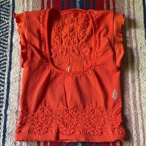 FP Movement by Free People Vibrant Orange Lace Blouse